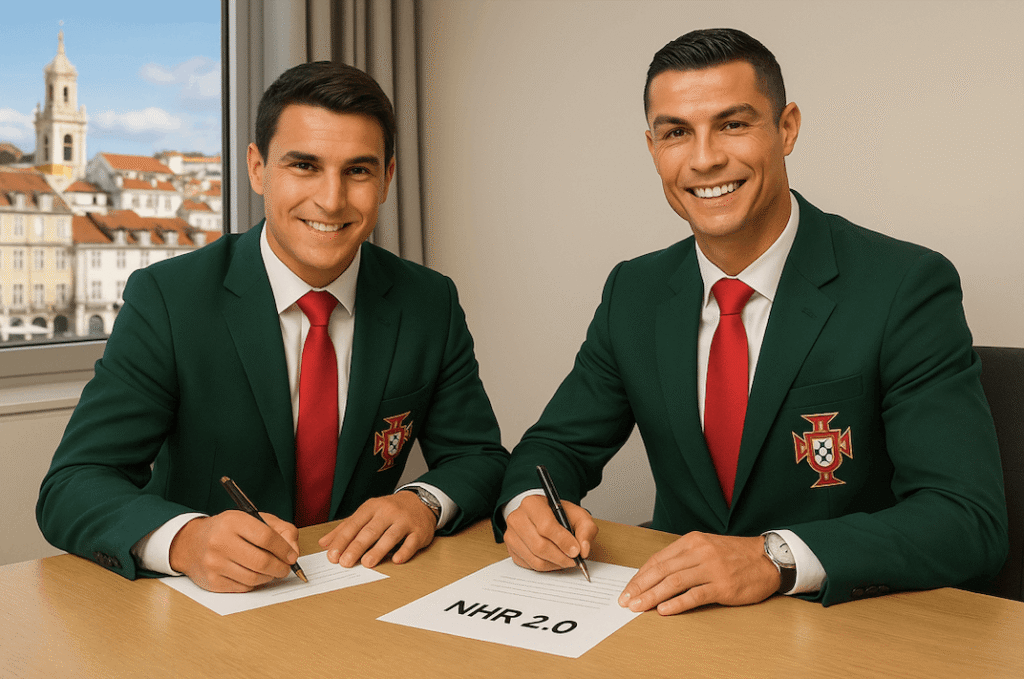 Empresarios firmando su solicitud del NHR 2.0 de Portugal